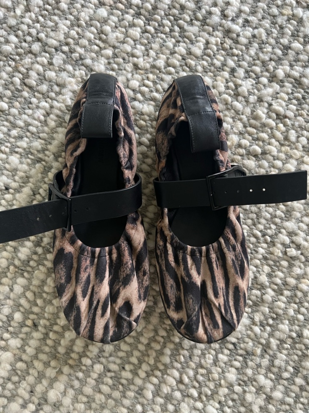Leopard Print Ballet Flats with Black Strap